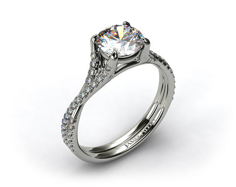 14k White Gold Twisted Pave Shank Contemporary Solitaire